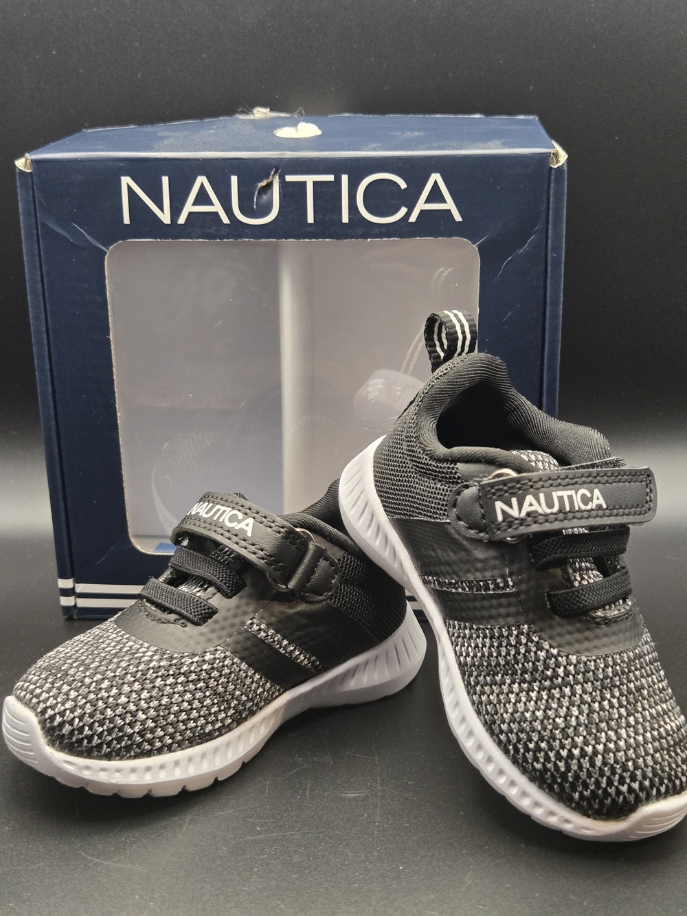 Nautica Prewalk Black Gray White Knit Sneakers Sz 3